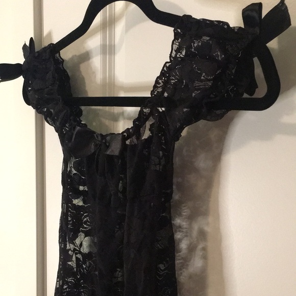 Black Lace & Satin Bows Lingerie Top - Picture 6 of 11